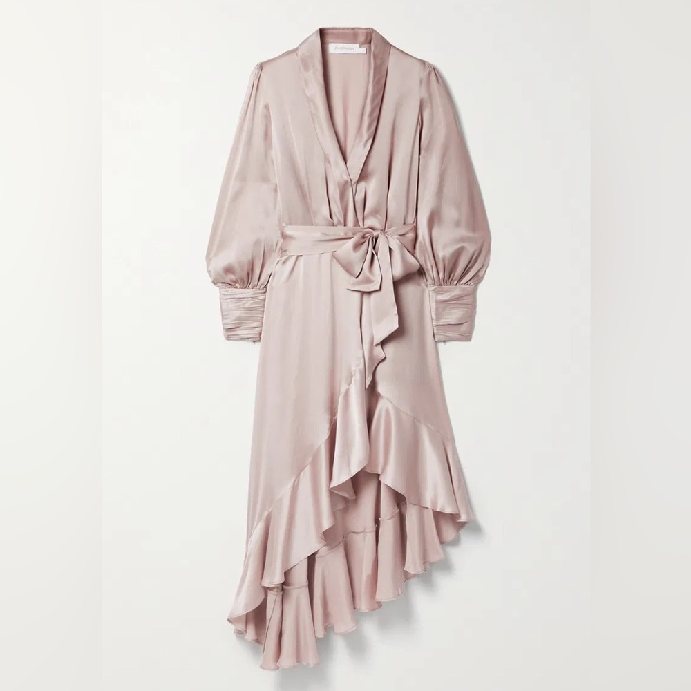 Zimmermann Asymmetric Silk Midi Wrap Dress